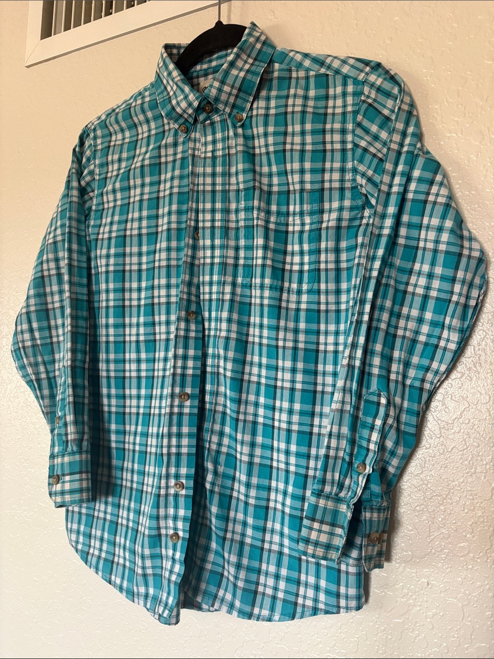 Boys Wrangler Riata Teal Plaid Button-Down Shirt